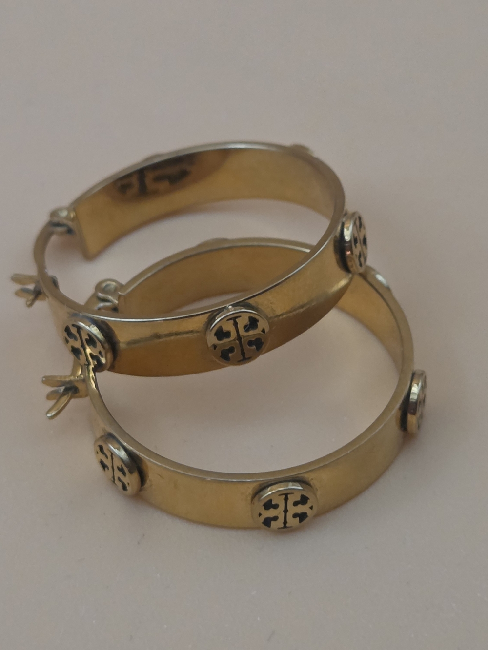 Tory Burch Gold Hoop w/ Icon Double T Logo Medallion Gold Plated Earrings